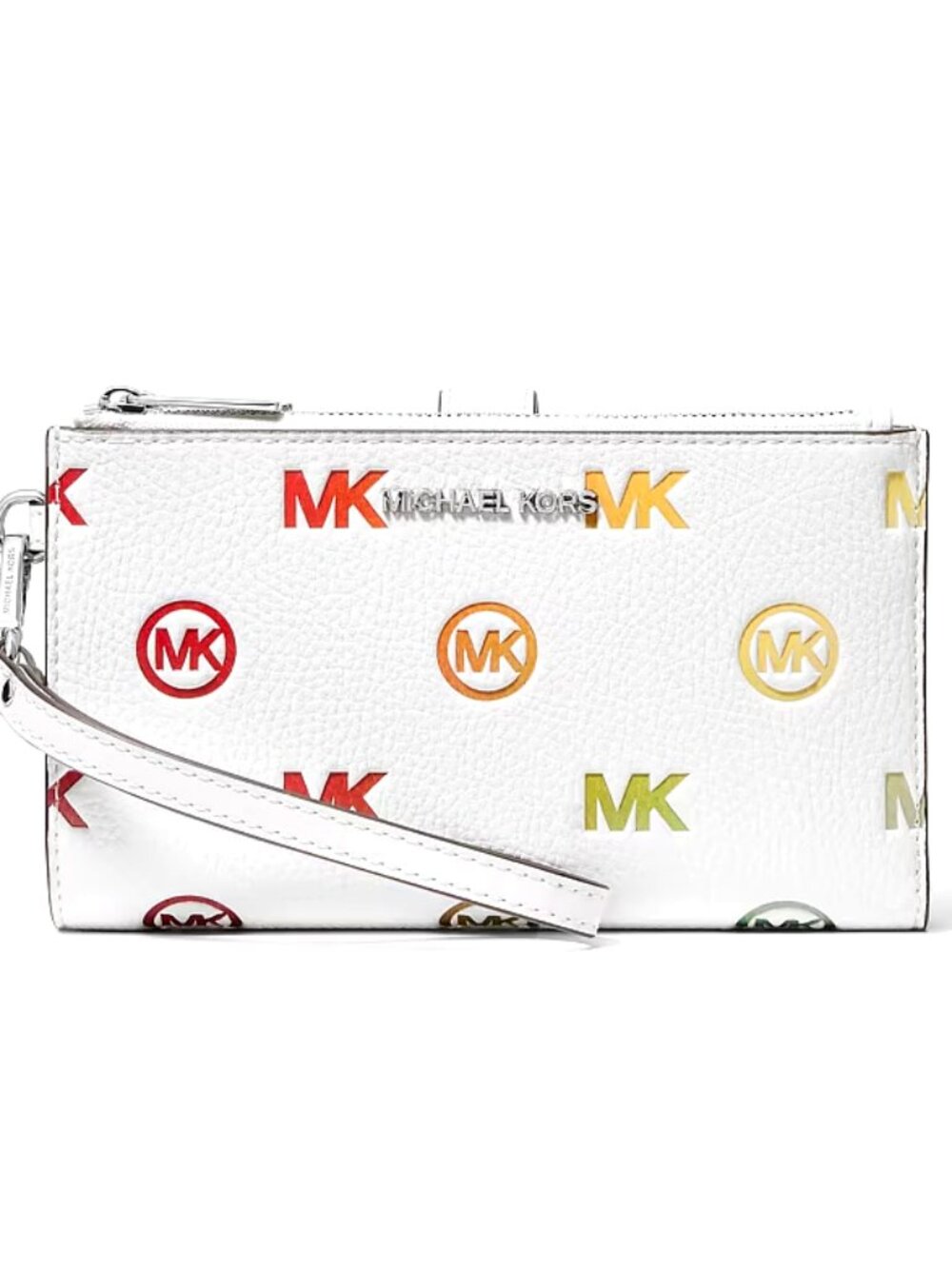 New Michael Kors Jet Set Travel Rainbow Logo Embossed Wallet Optic White Multi